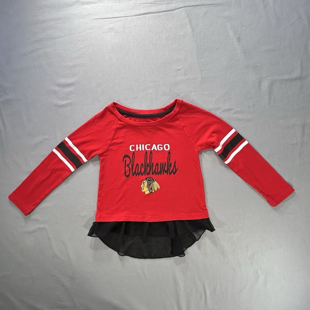 Chicago Blackhawks red long-sleeve hockey‎ With Black Ruffle Girls 4T NHL